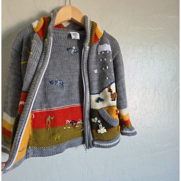 Isabella Mia Wool Knitted Baby Animal Scenery Cardigan Jacket 2T Grey Peruvian - Picture 7 of 10